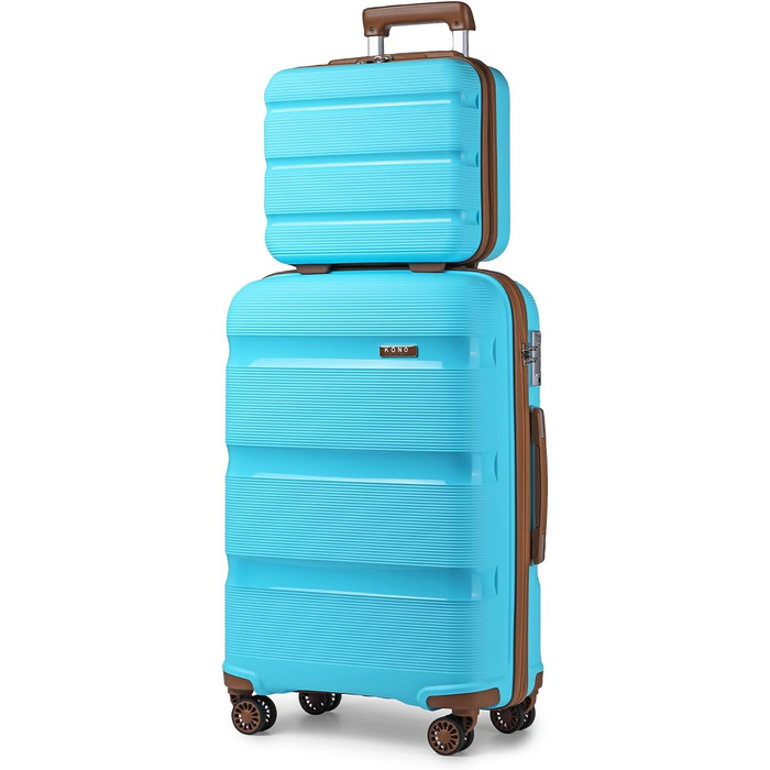 Чемодан для подорожей на 4 колесах, міцний та легкий, TSA-замок, YKK-блискавка, тихі колеса, ручна поклажа з косметичкою (Синій/Коричневий, косметичка)