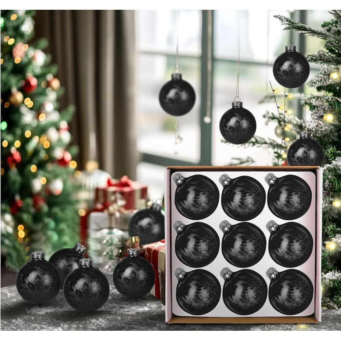 Скляні кулі Hengsong на Різдво: 24 шт. чорні та золоті, 6 см. Декорації для ялинки, різдвяний декор