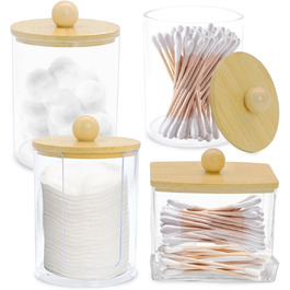 Набір ватних паличок з прозорого акрилу (4 шт.) з дозатором та контейнером для зберігання, для ванної кімнати та косметики