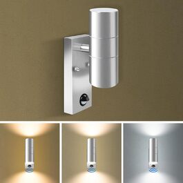 ALUSSO Вологостійкий вуличний світильник з датчиком руху, 2x8W LED, IP65, нержавіюча сталь, 3 колірні температури