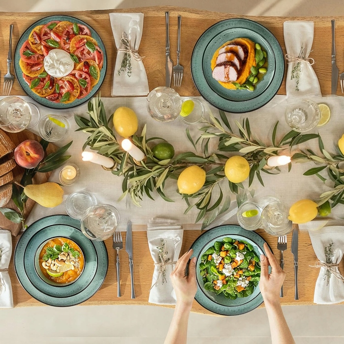 Керамічний обідній сервіз на 6 осіб, набір тарілок 24 предмети, стиль рустик бохо