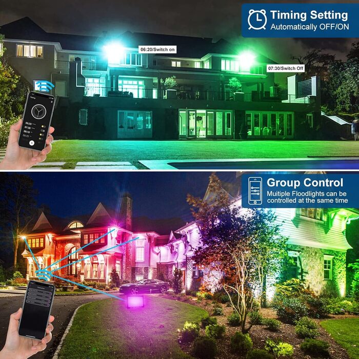 T-SUNUS LED Flood Light Outdoor 100W, Super Bright Outdoor Floodlight Cool White Spotlight IP66 Waterproof 11000LM for Driveway Garage Hallway Garden 2 Pack (1 Piece, 100w-wifi)