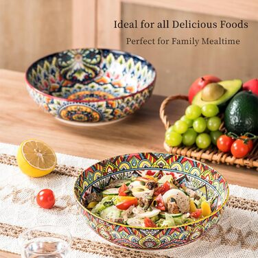 Набір тарілок Henten Home Mylo (2 шт.): супові та глибокі, 1500 мл. Тарілки для супу, пасти, салату в богемному стилі Boho, рожево-червоні відтінки