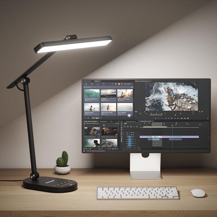 Настільна LED лампа Honeywell H4 Sunturalux - Офісна лампа з диммером, 3 режими кольору, 5 рівнів яскравості, таймер, сенсорне управління, сірий (чорний)