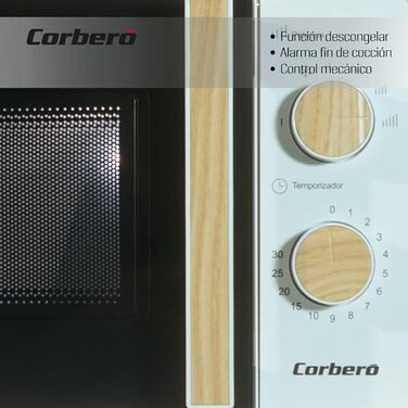 Мікрохвильова піч Corberó CMICG270WOODN, 20 л, 700 Вт, з функцією розморожування та підігріву, білий колір
