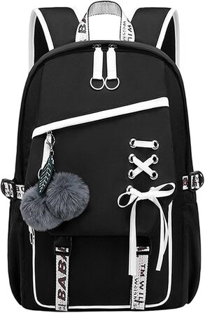 Шкільний рюкзак для дівчаток, водонепроникний, з брелоком, для 3-6 класів, чорний