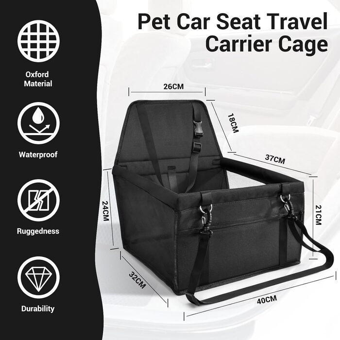 Автомобільний лежак для собак на заднє сидіння, чорний, з дихаючого матеріалу Oxford, миючий, для маленьких та середніх собак