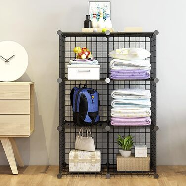 YCOCO Storage Shelf with 6 Cube Shelves, Bookshelf, Bookshelf for Bedroom, Office, Dorm Room, University, Living Room, Black. (Wire-6 Cubes)
