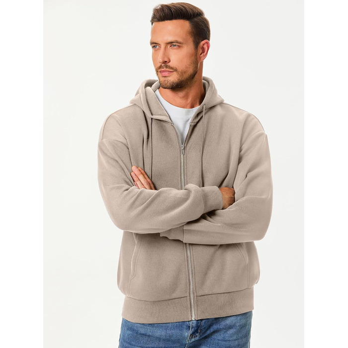 Світшот JMIERR чоловічий з капюшоном, бавовна, однотонний, на блискавці, з кишенями (Хакі, S)