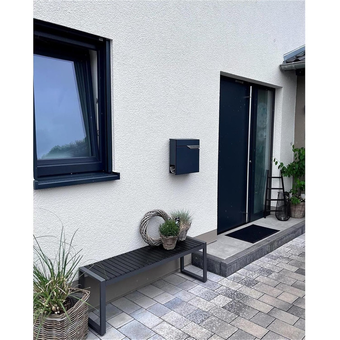 Поштова скринька Metzler Anthrazit з газетницею та іменним шильдиком RAL 7016, вулична, антикорозійна, для настінного монтажу, сучасний дизайн 37x37x10.5 см