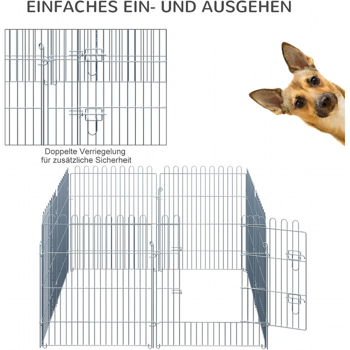 Летворегулятор для собак PawHut - вольєр з 8 панелей, 80 см, для собак, котів, цуценят, срібний (63 x 76 см)