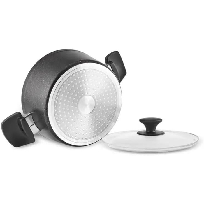 Набір кухонного посуду Karaca Biogranit Blackgold 12 предметів | Покриття з антипригарним ефектом | Стійкий до подряпин | Здоровий та екологічний | Енергоефективний | Елегантний дизайн | Легко миється (Чорний/Золотистий)