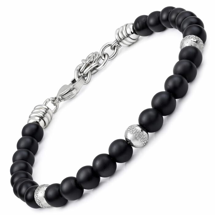 Браслет Schmuck з нержавіючої сталі з матовим каменем онікс – регульований, міцний, елегантний – ідеальний подарунок для жінок та чоловіків, виготовлений в Італії