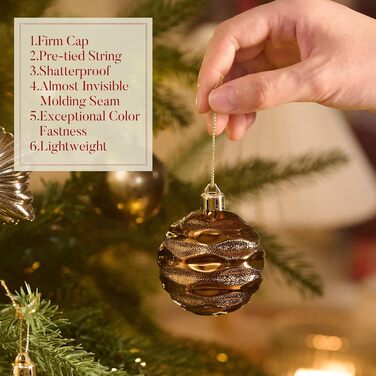 Набір прикрас для ялинки Valery Madelyn 60 шт. Ялинкові кулі бронзово-золотого кольору, міцні, з кріпленням, для новорічного декору