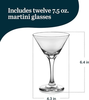 Бокали для Мартіні Libbey Cosmopolitan без ніжки, 12 шт. - Скляний набір для коктейлів, міцні, для вечірок та весіль