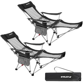 Кемпінговий стілець-розкладний WEJOY 2-в-1 з підставкою для ніг та тримачем для напоїв, чорно-сірий (набір 2 шт.)