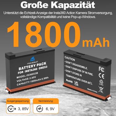 Акумулятор Insta360 X3 1800mAh + USB LED зарядний пристрій (2 шт.) для екшн-камери