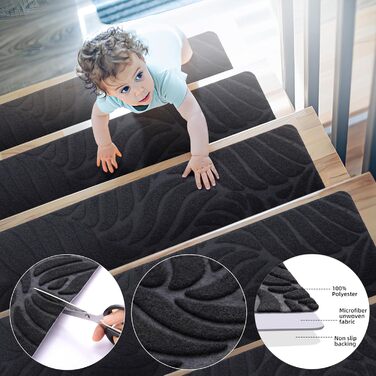 Килимки на сходи YISUN 15 шт., самоклеючі, антиковзні, 20x65 см (Сірий). Для дітей, літніх людей та собак. Для внутрішнього та зовнішнього використання.