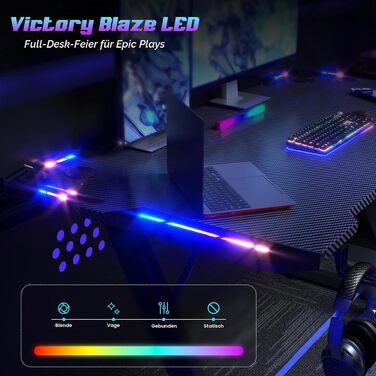 Ігровий стіл Homall з RGB LED-підсвіткою та підстаканником, 140x60 см, чорний