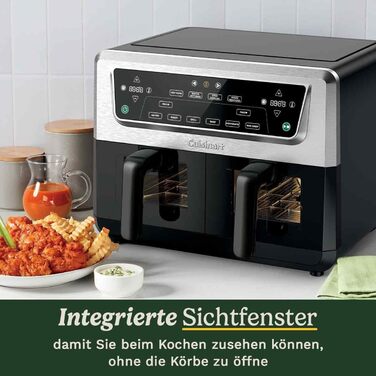 Фритюрниця Cuisinart XXL 10.4L з двома зонами нагріву | Без PFAS та хімікатів | Для смаження, грилю, випікання, дегідратації та підтримання тепла | 2 камери (2 x 5.2L) | 8+ порцій | Деталі придатні для миття в посудомийній машині (2 камери / 10.4L, нержав