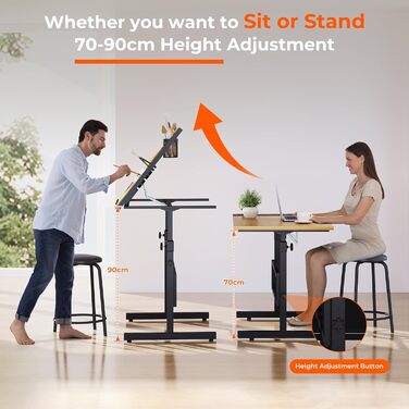 Adjustable Drafting Table with Tilt - 0-60° - Drawing Table, Computer Desk with Stool & Storage Cabinets - Wood Finish