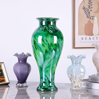 Висока скляна ваза 50,8 см, смарагдово-зелена, ручної роботи, для дому та декору, велика ваза для вітальні, сучасний дизайн