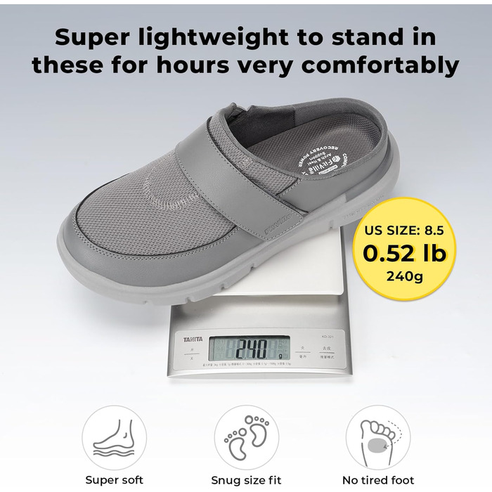 Домашні тапочки чоловічі FitVille для літніх людей та з широкою стопою, сліпони на липучці, розмір 41-50 (43 EU, сірий)