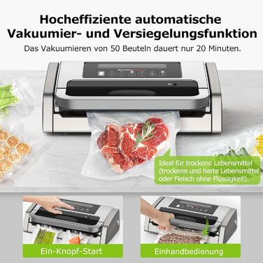 Вакуумний пакувальник Bonsenkitchen 15 л/хв - високопродуктивний, сертифікований, з інтегрованим ножем та 2 рулонами