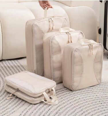 Органайзер для валізи KiwiPower, 8 шт. – комплект кубів для компресії, водонепроникні сумки для одягу для подорожей, ручної поклажі та рюкзаків (Бежевий)