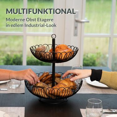 Стійка для фруктів Chefarone® – XL, 33 см, 3 яруси, чорна – стильний фруктовий кошик з мисками, декор для кухні