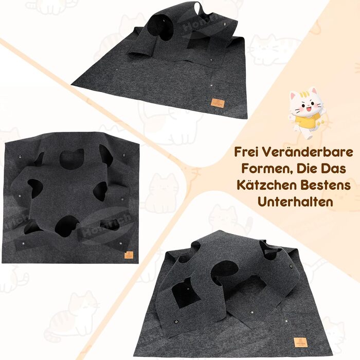 Килимок-ігровий для котів з тунелем та мішечком, інтерактивна іграшка, активний центр для котів, килимок для полювання, інтелектуальна іграшка, 100x100 см