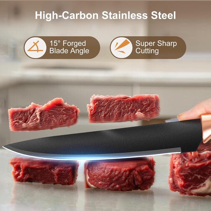 Набір ножів кухонний 6 предметів з блоком, нержавіюча сталь, білий