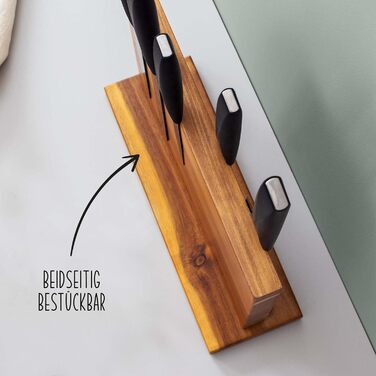 Magnetic Knife Block made of Acacia Wood - Without Knives - 32x25x10.5 cm - Stable Base - Gift for Mother's Day/Father's Day for Mothers & Fathers - Birthday Gift - Knife Holder (Unpersonalized)