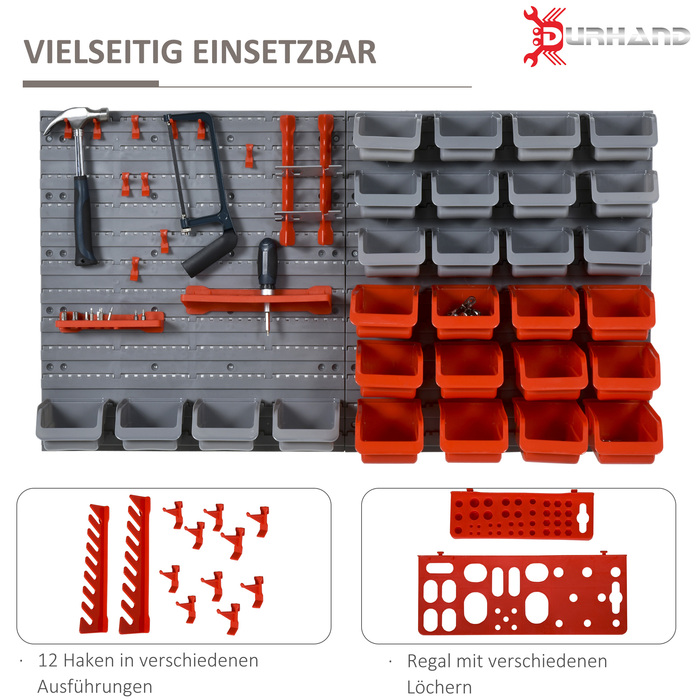 Tool Wall Tool Holder Red Gray 63.5x22.5x95.5 cm for Garage Workshop Organization System