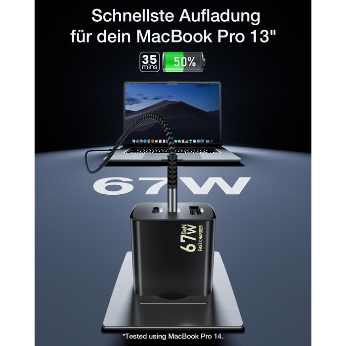 Зарядний пристрій USB-C 67W 3-Port PD PPS для MacBook, iPhone, Samsung Galaxy, iPad, Pixel - Чорний