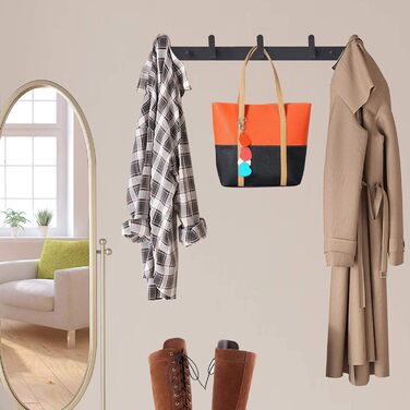 Coat Hooks, Wall Mount, Wall Coat Hooks, 5 Hooks, Black, Closet Hooks, Hat Shelf, Key Hooks for Wall, Jacket Holder Wall, Entryway Hooks Wall Mount, Clothes Rail (2 pieces)