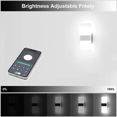 Сучасна LED-стінова лампа Sytmhoe з димуванням, керуванням через додаток, 12W, 960LM, акрил, з пультом, 85-265V, для спальні/вітальні, срібна