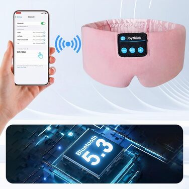 Маска для сну Joythink з Bluetooth 5.3 навушниками, шовкова, для зручного сну на боці, 16 год. роботи, рожева