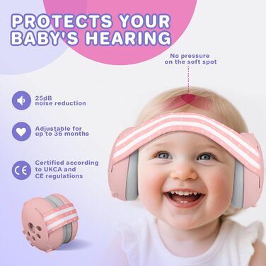 Навушники для захисту слуху дитини 2в1, 25db, для дітей до 48 місяців, з шумозаглушенням, рожеві