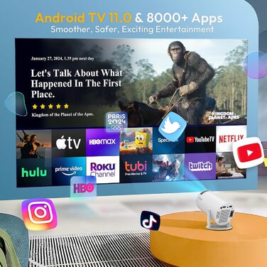 Портативний проєктор Xgody Gimbal 3 New: 12000 Люмен, Android 11.0, WiFi 6, Bluetooth, Auto Keystone, 720P HD (Підтримка 4K 1080P)