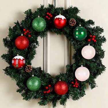 40 шт. ялинкових прикрас прозорих з кришкою, 6 см, з 5 різними внутрішніми дизайнами, пластикові кулі для ялинки, вікна, внутрішнього та зовнішнього декору (червоний + зелений + білий)