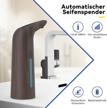 Автоматичний безконтактний диспенсер для мила з 4 рівнями регулювання, 400 мл, електричний, на батарейках, для встановлення на стіл, з інфрачервоним сенсором, бронзовий (400 мл, глибока зернистість)