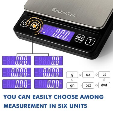 Кухонні ваги KitchenTour Digitale - прецизійна вага 500г/0.01г з LCD дисплеєм (батарейки в комплекті)