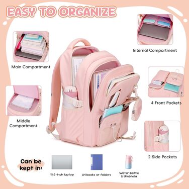 Шкільний рюкзак для дівчаток 1-5 класів з милим гаманцем, стильний рюкзак для школи та подорожей (рожевий)