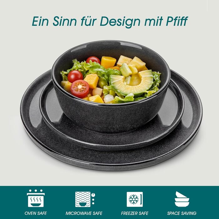 Набір посуду Steingut vancasso ANYA, 18 предметів, сірий (6 персон)