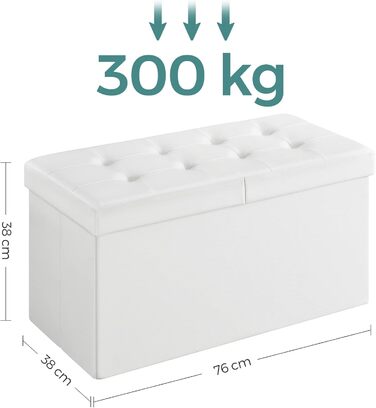 Складана банкетка SONGMICS 120 л, до 300 кг, 38x110x38 см, біла, пуф-скриня для зберігання