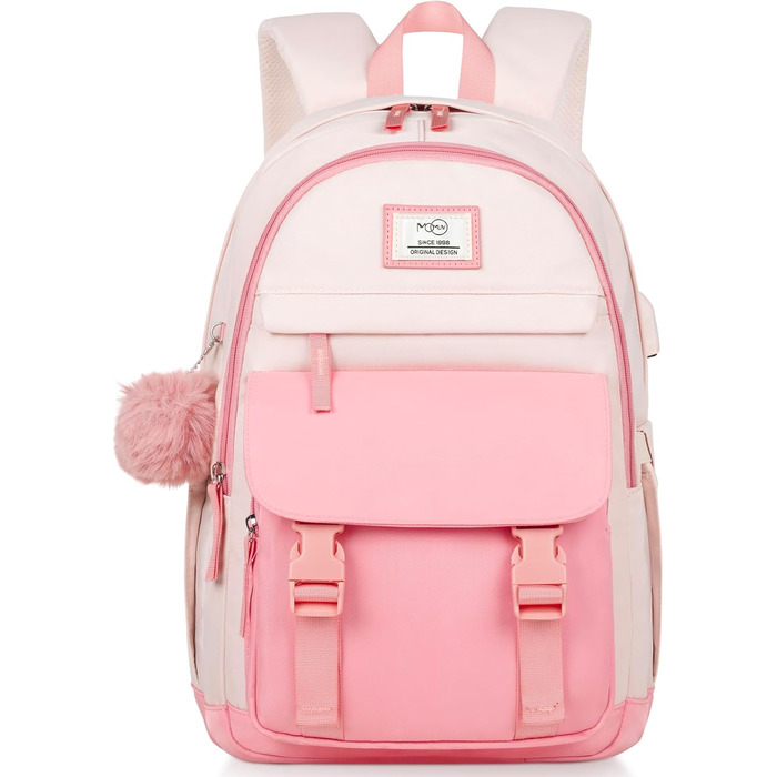 Рюкзак MOMUVO для підлітків та жінок, для ноутбука | Милий рюкзак для школярів та студенток 15.6 дюймів (15.6', Бежево-рожевий)