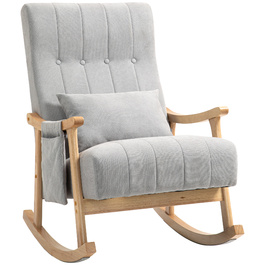 HOMCOM Rocking Chair with Kidney Pillow, Wide Seat, Beech Frame, Up to 120 kg (265 lbs), Grey