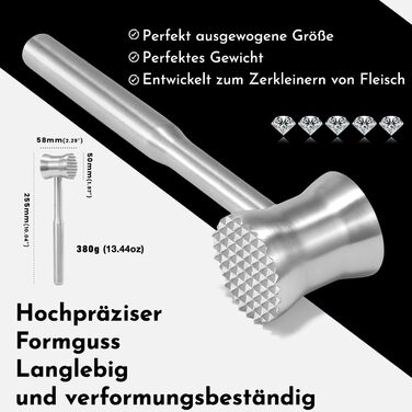 Ніж для відбивання м'яса Fleischklopfer з нержавіючої сталі, подвійний, для стейків, курки, свинини та яловичини, кухонний інструмент з 5-річною гарантією