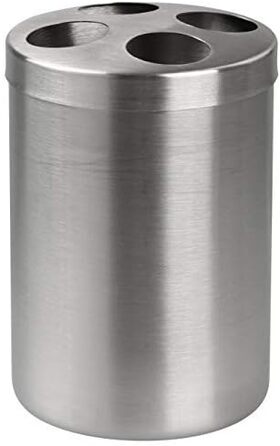 Fackelmann Soap Dispenser & Toothbrush Holder Tecno, dispenser for liquid soap made of high-quality stainless steel, holder for 4 toothbrushes, high-quality toothbrush holder (Color: Matt Silver), Quantity: 1 x 2-piece set (toothbrush holder)